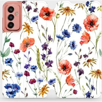 Pouzdro na mobilní telefon Flipové pouzdro Mobiwear - Samsung Galaxy M13 - MP04S Luční kvítí (Knížkové flip pouzdro, obal, kryt na mobil Samsung Galaxy M13 - MP04S Luční kvítí, materiál Umělá kůže + TPU - ochrana 360°, stojánek, silikonová vanička, magnetické zavírání)