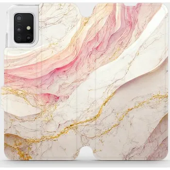 Pouzdro na mobilní telefon Flipové pouzdro Mobiwear - Samsung Galaxy A51 - VP32S Růžový a zlatavý mramor (Knížkové flip pouzdro, obal, kryt na mobil Samsung Galaxy A51 - VP32S Růžový a zlatavý mramor, materiál Umělá kůže + TPU - ochrana 360°, stojánek, silikonová vanička, magnetick