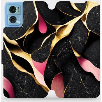 Pouzdro na mobilní telefon Flipové pouzdro Mobiwear - Motorola Moto E22 / E22i - VP35S Černý a zlatavý mramor (Knížkové flip pouzdro, obal, kryt na mobil Motorola Moto E22 / E22i - VP35S Černý a zlatavý mramor, materiál Umělá kůže + TPU - ochrana 360°, stojánek, silikonová vanička,