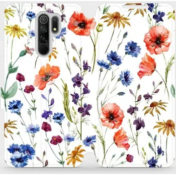 Pouzdro na mobilní telefon Flipové pouzdro Mobiwear - Xiaomi Redmi 9 - MP04S Luční kvítí (Knížkové flip pouzdro, obal, kryt na mobil Xiaomi Redmi 9 - MP04S Luční kvítí, materiál Umělá kůže + TPU - ochrana 360°, stojánek, silikonová vanička, magnetické zavírání)