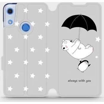 Pouzdro na mobilní telefon Flipové pouzdro Mobiwear - Huawei Y6S / Honor 8A - MH08P Méďa a tučňák - always with you (Knížkové flip pouzdro, obal, kryt na mobil Huawei Y6S / Honor 8A - MH08P Méďa a tučňák - always with you, materiál Umělá kůže + TPU - ochrana 360°, stojánek,)