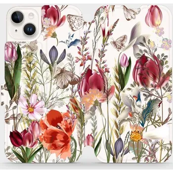 Pouzdro na mobilní telefon Flipové pouzdro Mobiwear - Apple iPhone 14 Plus - MP01S Rozkvetlá louka (Knížkové flip pouzdro, obal, kryt na mobil Apple iPhone 14 Plus - MP01S Rozkvetlá louka, materiál Umělá kůže + TPU - ochrana 360°, stojánek, silikonová vanička, magnetické zavírání)