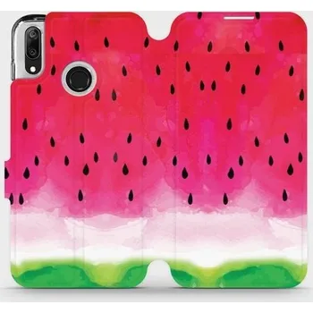 Pouzdro na mobilní telefon Flipové pouzdro Mobiwear - Huawei Y7 2019 - V086S Melounek (Knížkové flip pouzdro, obal, kryt na mobil Huawei Y7 2019 - V086S Melounek, materiál Umělá kůže + TPU - ochrana 360°, stojánek, silikonová vanička, magnetické zavírání)