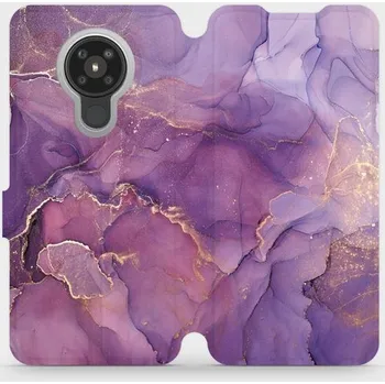 Pouzdro na mobilní telefon Flipové pouzdro Mobiwear - Nokia 5.3 - VP20S Fialový mramor (Knížkové flip pouzdro, obal, kryt na mobil Nokia 5.3 - VP20S Fialový mramor, materiál Umělá kůže + TPU - ochrana 360°, stojánek, silikonová vanička, magnetické zavírání)