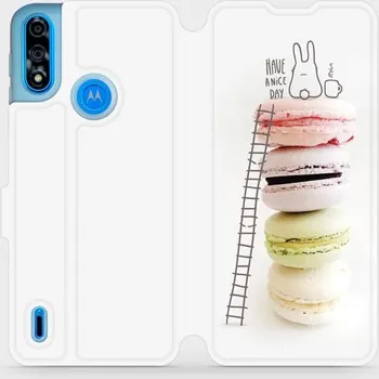 Pouzdro na mobilní telefon Flipové pouzdro Mobiwear - Motorola Moto E7 Power - M090P Makronky - have a nice day (Knížkové flip pouzdro, obal, kryt na mobil Motorola Moto E7 Power - M090P Makronky - have a nice day, materiál Umělá kůže + TPU - ochrana 360°, stojánek, silikonová)