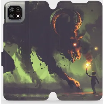 Pouzdro na mobilní telefon Flipové pouzdro Mobiwear - Samsung Galaxy A22 5G - VA08P Příšera a kluk s pochodní (Knížkové flip pouzdro, obal, kryt na mobil Samsung Galaxy A22 5G - VA08P Příšera a kluk s pochodní, materiál Umělá kůže + TPU - ochrana 360°, stojánek, silikonová vanička,