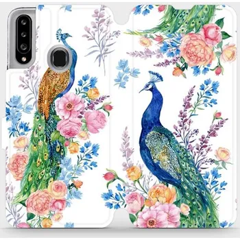 Pouzdro na mobilní telefon Flipové pouzdro Mobiwear - Samsung Galaxy A20S - MX08S Pávi (Knížkové flip pouzdro, obal, kryt na mobil Samsung Galaxy A20S - MX08S Pávi, materiál Umělá kůže + TPU - ochrana 360°, stojánek, silikonová vanička, magnetické zavírání)