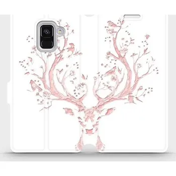 Pouzdro na mobilní telefon Flipové pouzdro Mobiwear - Samsung Galaxy A8 2018 - M007S Růžový jelínek (Knížkové flip pouzdro, obal, kryt na mobil Samsung Galaxy A8 2018 - M007S Růžový jelínek, materiál Umělá kůže + TPU - ochrana 360°, stojánek, silikonová vanička, magnetické zavírání