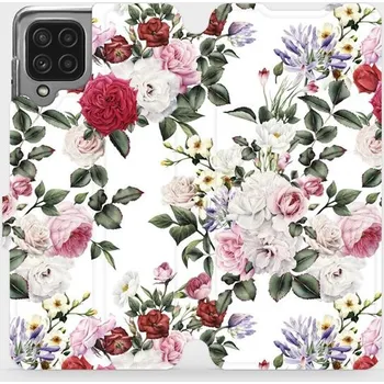 Pouzdro na mobilní telefon Flipové pouzdro Mobiwear - Samsung Galaxy A22 4G - MD01S Růže na bílé (Knížkové flip pouzdro, obal, kryt na mobil Samsung Galaxy A22 4G - MD01S Růže na bílé, materiál Umělá kůže + TPU - ochrana 360°, stojánek, silikonová vanička, magnetické zavírání)