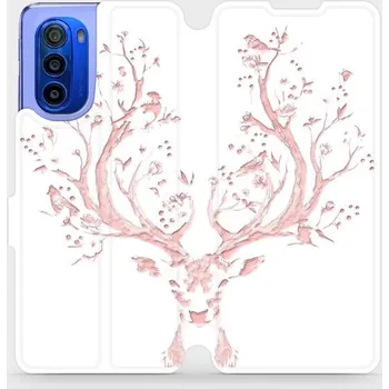 Pouzdro na mobilní telefon Flipové pouzdro Mobiwear - Motorola Moto G51 5G - M007S Růžový jelínek (Knížkové flip pouzdro, obal, kryt na mobil Motorola Moto G51 5G - M007S Růžový jelínek, materiál Umělá kůže + TPU - ochrana 360°, stojánek, silikonová vanička, magnetické zavírání)