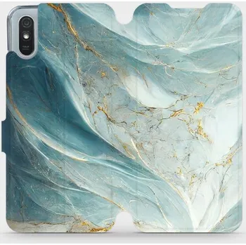 Pouzdro na mobilní telefon Flipové pouzdro Mobiwear - Xiaomi Redmi 9A / 9AT - VP34S Zelenkavý a zlatavý mramor (Knížkové flip pouzdro, obal, kryt na mobil Xiaomi Redmi 9A / 9AT - VP34S Zelenkavý a zlatavý mramor, materiál Umělá kůže + TPU - ochrana 360°, stojánek, silikonová vaničk
