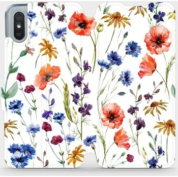 Pouzdro na mobilní telefon Flipové pouzdro Mobiwear - Xiaomi Redmi 9A - MP04S Luční kvítí (Knížkové flip pouzdro, obal, kryt na mobil Xiaomi Redmi 9A - MP04S Luční kvítí, materiál Umělá kůže + TPU - ochrana 360°, stojánek, silikonová vanička, magnetické zavírání)