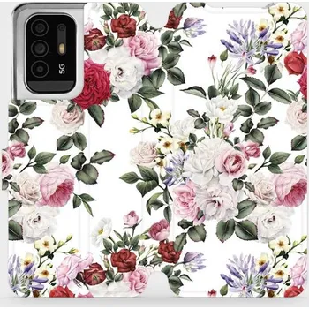 Pouzdro na mobilní telefon Flipové pouzdro Mobiwear - OPPO Reno5 Z 5G - MD01S Růže na bílé (Knížkové flip pouzdro, obal, kryt na mobil OPPO Reno5 Z 5G - MD01S Růže na bílé, materiál Umělá kůže + TPU - ochrana 360°, stojánek, silikonová vanička, magnetické zavírání)