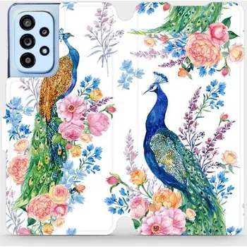 Pouzdro na mobilní telefon Flipové pouzdro Mobiwear - Samsung Galaxy A53 5G - MX08S Pávi (Knížkové flip pouzdro, obal, kryt na mobil Samsung Galaxy A53 5G - MX08S Pávi, materiál Umělá kůže + TPU - ochrana 360°, stojánek, silikonová vanička, magnetické zavírání)