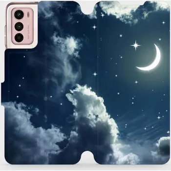 Pouzdro na mobilní telefon Flipové pouzdro Mobiwear - Motorola Moto G42 - V145P Noční obloha s měsícem (Knížkové flip pouzdro, obal, kryt na mobil Motorola Moto G42 - V145P Noční obloha s měsícem, materiál Umělá kůže + TPU - ochrana 360°, stojánek, silikonová vanička, magnetické)