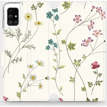 Pouzdro na mobilní telefon Flipové pouzdro Mobiwear - Samsung Galaxy M51 - MD03S Tenké rostlinky s květy (Knížkové flip pouzdro, obal, kryt na mobil Samsung Galaxy M51 - MD03S Tenké rostlinky s květy, materiál Umělá kůže + TPU - ochrana 360°, stojánek, silikonová vanička, magnetick