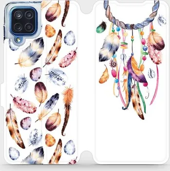 Pouzdro na mobilní telefon Flipové pouzdro Mobiwear - Samsung Galaxy M12 - M003S Lapač a barevná pírka (Knížkové flip pouzdro, obal, kryt na mobil Samsung Galaxy M12 - M003S Lapač a barevná pírka, materiál Umělá kůže + TPU - ochrana 360°, stojánek, silikonová vanička, magnetické)