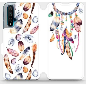 Pouzdro na mobilní telefon Flipové pouzdro Mobiwear - Huawei Nova 5T - M003S Lapač a barevná pírka (Knížkové flip pouzdro, obal, kryt na mobil Huawei Nova 5T - M003S Lapač a barevná pírka, materiál Umělá kůže + TPU - ochrana 360°, stojánek, silikonová vanička, magnetické zavírání)