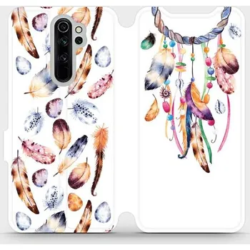 Pouzdro na mobilní telefon Flipové pouzdro Mobiwear - Xiaomi Redmi Note 8 Pro - M003S Lapač a barevná pírka (Knížkové flip pouzdro, obal, kryt na mobil Xiaomi Redmi Note 8 Pro - M003S Lapač a barevná pírka, materiál Umělá kůže + TPU - ochrana 360°, stojánek, silikonová vanička,)