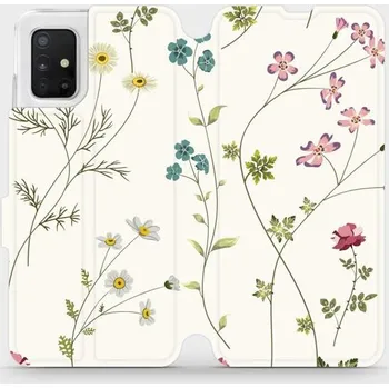 Pouzdro na mobilní telefon Flipové pouzdro Mobiwear - Samsung Galaxy A51 - MD03S Tenké rostlinky s květy (Knížkové flip pouzdro, obal, kryt na mobil Samsung Galaxy A51 - MD03S Tenké rostlinky s květy, materiál Umělá kůže + TPU - ochrana 360°, stojánek, silikonová vanička, magnetick