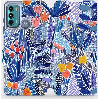 Pouzdro na mobilní telefon Flipové pouzdro Mobiwear - Motorola Moto G60 - MP03P Modrá květena (Knížkové flip pouzdro, obal, kryt na mobil Motorola Moto G60 - MP03P Modrá květena, materiál Umělá kůže + TPU - ochrana 360°, stojánek, silikonová vanička, magnetické zavírání)