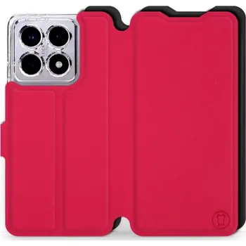 Flipové pouzdro Mobiwear Semiš - Xiaomi 14T - Rudé & Černé (Knížkové semišové flip pouzdro, obal, kryt na mobil Xiaomi 14T - Rudé & Černé, materiál semiš + TPU, ochrana 360°, stojánek, silikonová vanička, magnetické zavírání)