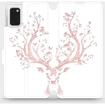 Pouzdro na mobilní telefon Flipové pouzdro Mobiwear - Samsung Galaxy A41 - M007S Růžový jelínek (Knížkové flip pouzdro, obal, kryt na mobil Samsung Galaxy A41 - M007S Růžový jelínek, materiál Umělá kůže + TPU - ochrana 360°, stojánek, silikonová vanička, magnetické zavírání)