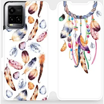 Pouzdro na mobilní telefon Flipové pouzdro Mobiwear - Vivo Y21s - M003S Lapač a barevná pírka (Knížkové flip pouzdro, obal, kryt na mobil Vivo Y21s - M003S Lapač a barevná pírka, materiál Umělá kůže + TPU - ochrana 360°, stojánek, silikonová vanička, magnetické zavírání)
