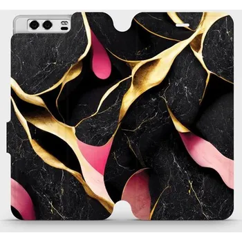 Pouzdro na mobilní telefon Flipové pouzdro Mobiwear - Huawei P10 - VP35S Černý a zlatavý mramor (Knížkové flip pouzdro, obal, kryt na mobil Huawei P10 - VP35S Černý a zlatavý mramor, materiál Umělá kůže + TPU - ochrana 360°, stojánek, silikonová vanička, magnetické zavírání)