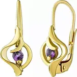 Zlaté náušnice Marlen ze žlutého zlata s přírodním Ametystem