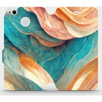 Pouzdro na mobilní telefon Flipové pouzdro Mobiwear - Xiaomi Redmi 4X - VP36S Azurový a oranžový mramor (Knížkové flip pouzdro, obal, kryt na mobil Xiaomi Redmi 4X - VP36S Azurový a oranžový mramor, materiál Umělá kůže + TPU - ochrana 360°, stojánek, silikonová vanička, magnetické)