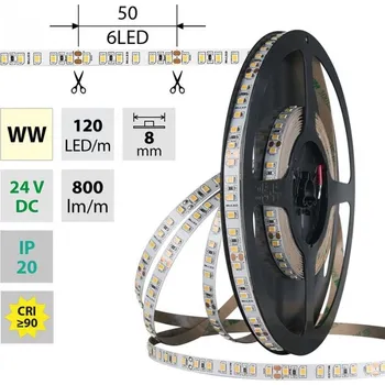 LED páska LED pásek 9,6W/m 24VDC 3000K 800lm pásek 8mm 120LED IP20 CRI90