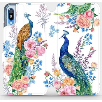 Pouzdro na mobilní telefon Flipové pouzdro Mobiwear - Huawei Y6 2019 - MX08S Pávi (Knížkové flip pouzdro, obal, kryt na mobil Huawei Y6 2019 - MX08S Pávi, materiál Umělá kůže + TPU - ochrana 360°, stojánek, silikonová vanička, magnetické zavírání)
