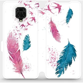 Pouzdro na mobilní telefon Flipové pouzdro Mobiwear - Xiaomi Redmi Note 9 Pro - MR08S Pírka (Knížkové flip pouzdro, obal, kryt na mobil Xiaomi Redmi Note 9 Pro - MR08S Pírka, materiál Umělá kůže + TPU - ochrana 360°, stojánek, silikonová vanička, magnetické zavírání)