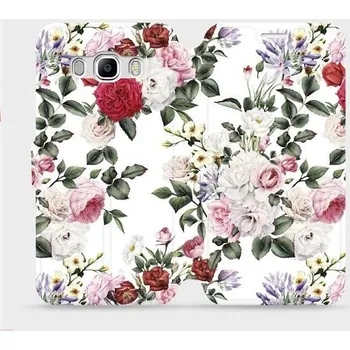 Pouzdro na mobilní telefon Flipové pouzdro Mobiwear - Samsung Galaxy J5 2016 - MD01S Růže na bílé (Knížkové flip pouzdro, obal, kryt na mobil Samsung Galaxy J5 2016 - MD01S Růže na bílé, materiál Umělá kůže + TPU - ochrana 360°, stojánek, silikonová vanička, magnetické zavírání)