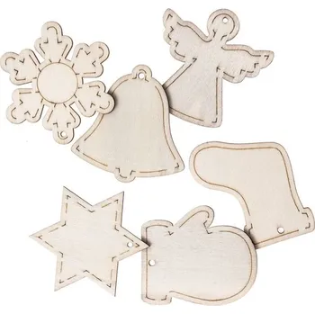 Vánoční dekorace Závěs Vánoční 6ks dřevěný, přírodní, mix