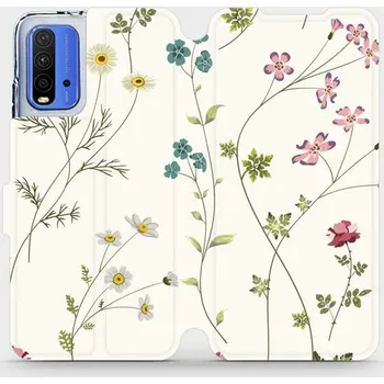 Pouzdro na mobilní telefon Flipové pouzdro Mobiwear - Xiaomi Redmi 9T - MD03S Tenké rostlinky s květy (Knížkové flip pouzdro, obal, kryt na mobil Xiaomi Redmi 9T - MD03S Tenké rostlinky s květy, materiál Umělá kůže + TPU - ochrana 360°, stojánek, silikonová vanička, magnetické)
