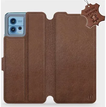 Pouzdro na mobilní telefon Kožené flip pouzdro Mobiwear - Motorola Moto G72 - Hnědé (Kožené knížkové pouzdro, obal, kryt na mobil Motorola Moto G72, Hnědé, materiál Genuine Leather, ochrana 360°, stojánek, silikonová vanička, magnetické zavírání)