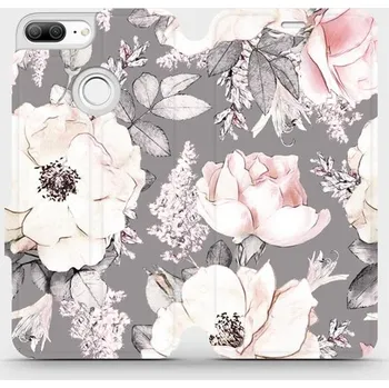 Pouzdro na mobilní telefon Flipové pouzdro Mobiwear - Honor 9 Lite - MX06S Květy na šedém pozadí (Knížkové flip pouzdro, obal, kryt na mobil Honor 9 Lite - MX06S Květy na šedém pozadí, materiál Umělá kůže + TPU - ochrana 360°, stojánek, silikonová vanička, magnetické zavírání)