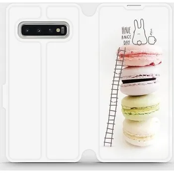 Pouzdro na mobilní telefon Flipové pouzdro Mobiwear - Samsung Galaxy S10 - M090P Makronky - have a nice day (Knížkové flip pouzdro, obal, kryt na mobil Samsung Galaxy S10 - M090P Makronky - have a nice day, materiál Umělá kůže + TPU - ochrana 360°, stojánek, silikonová vanička,)