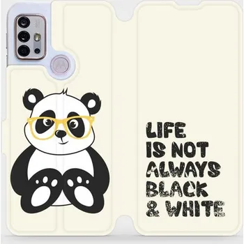 Pouzdro na mobilní telefon Flipové pouzdro Mobiwear - Motorola Moto G10 - M041S Panda - life is not always black and white (Knížkové flip pouzdro, obal, kryt na mobil Motorola Moto G10 - M041S Panda - life is not always black and white, materiál Umělá kůže + TPU - ochrana 360°,)