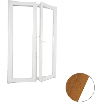 Okno ALUPLAST Plastové dvoukřídlé balkonové dveře s oboustrannou klikou zlatý dub/bílé 160x210 Otvírání: Pravé