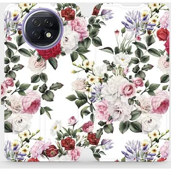 Pouzdro na mobilní telefon Flipové pouzdro Mobiwear - Xiaomi Redmi Note 9T 5G - MD01S Růže na bílé (Knížkové flip pouzdro, obal, kryt na mobil Xiaomi Redmi Note 9T 5G - MD01S Růže na bílé, materiál Umělá kůže + TPU - ochrana 360°, stojánek, silikonová vanička, magnetické zavírání)