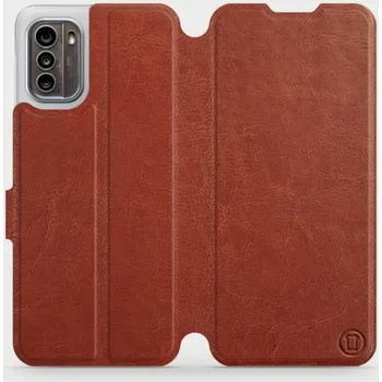 Pouzdro na mobilní telefon Flipové pouzdro Mobiwear - Nokia G60 5G - Hnědé a šedé (Knížkové flip pouzdro, obal, kryt na mobil Nokia G60 5G - Hnědé a šedé, materiál Umělá kůže + TPU - ochrana 360°, stojánek, silikonová vanička, magnetické zavírání)