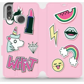 Pouzdro na mobilní telefon Flipové pouzdro Mobiwear - Honor 8X - M129S Růžové WHAT (Knížkové flip pouzdro, obal, kryt na mobil Honor 8X - M129S Růžové WHAT, materiál Umělá kůže + TPU - ochrana 360°, stojánek, silikonová vanička, magnetické zavírání)