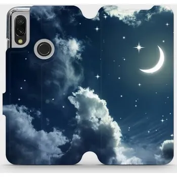 Pouzdro na mobilní telefon Flipové pouzdro Mobiwear - Xiaomi Redmi 7 - V145P Noční obloha s měsícem (Knížkové flip pouzdro, obal, kryt na mobil Xiaomi Redmi 7 - V145P Noční obloha s měsícem, materiál Umělá kůže + TPU - ochrana 360°, stojánek, silikonová vanička, magnetické zavírání