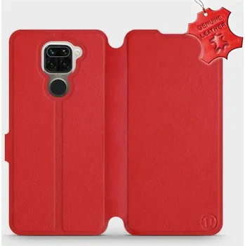 Pouzdro na mobilní telefon Kožené flip pouzdro Mobiwear - Xiaomi Redmi Note 9 - Červené (Kožené knížkové pouzdro, obal, kryt na mobil Xiaomi Redmi Note 9, Červené, materiál Genuine Leather, ochrana 360°, stojánek, silikonová vanička, magnetické zavírání)