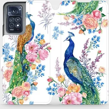 Pouzdro na mobilní telefon Flipové pouzdro Mobiwear - Xiaomi Redmi Note 11 Pro 5G - MX08S Pávi (Knížkové flip pouzdro, obal, kryt na mobil Xiaomi Redmi Note 11 Pro 5G - MX08S Pávi, materiál Umělá kůže + TPU - ochrana 360°, stojánek, silikonová vanička, magnetické zavírání)
