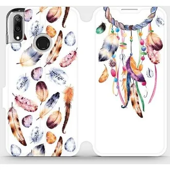 Pouzdro na mobilní telefon Flipové pouzdro Mobiwear - Huawei Y7 2019 - M003S Lapač a barevná pírka (Knížkové flip pouzdro, obal, kryt na mobil Huawei Y7 2019 - M003S Lapač a barevná pírka, materiál Umělá kůže + TPU - ochrana 360°, stojánek, silikonová vanička, magnetické zavírání)
