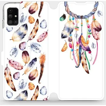Pouzdro na mobilní telefon Flipové pouzdro Mobiwear - Samsung Galaxy M51 - M003S Lapač a barevná pírka (Knížkové flip pouzdro, obal, kryt na mobil Samsung Galaxy M51 - M003S Lapač a barevná pírka, materiál Umělá kůže + TPU - ochrana 360°, stojánek, silikonová vanička, magnetické)